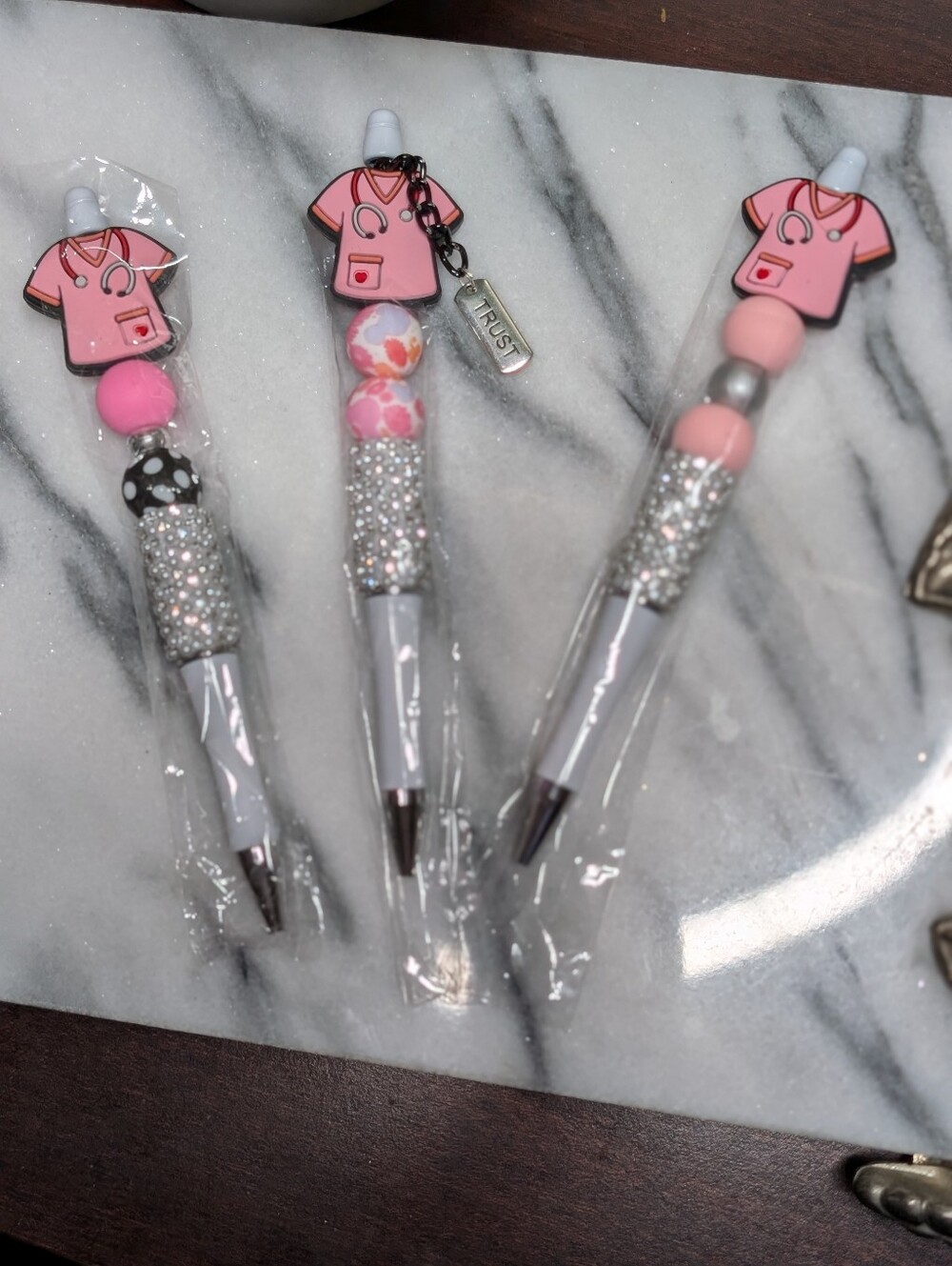 Handcrafted Pink Nurse Beaded Pen for Nurses - Black Ballpoint